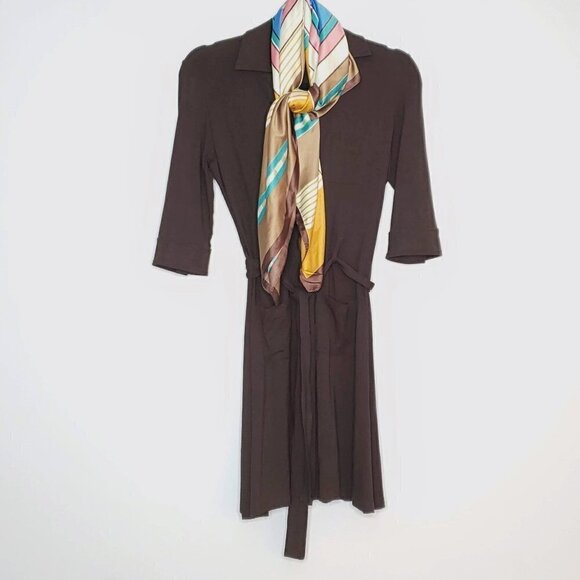 Price ⬇️ François Beauregard Brown Jersey Knit Shirt Dress 🇨🇦 Designer size 00 - Picture 2 of 13